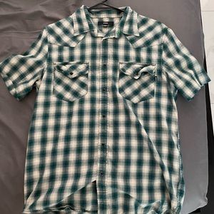$98 Diesel Men’s green and white plaid button up shirt